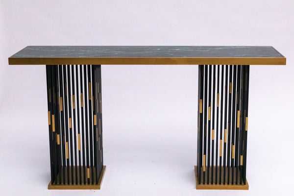 Royal Green Marble & Gold Metal Console