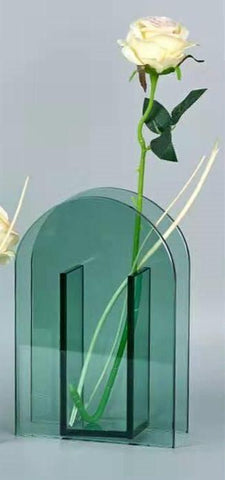 مزهرية زجاجية دائرية خضراء - L