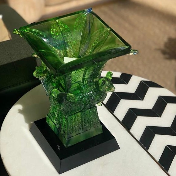 Green Glass Square Vase