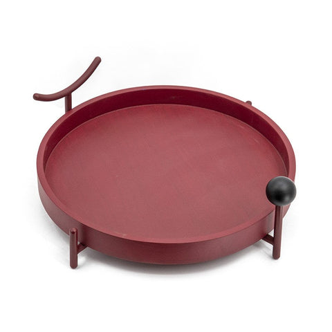 Red Round Leather Tray