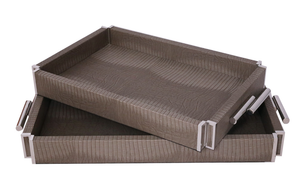 Silver Brown Leather Tray -M