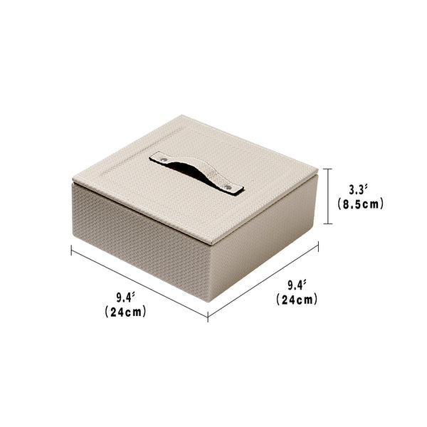 Beige Textured Leather square Jewels Box