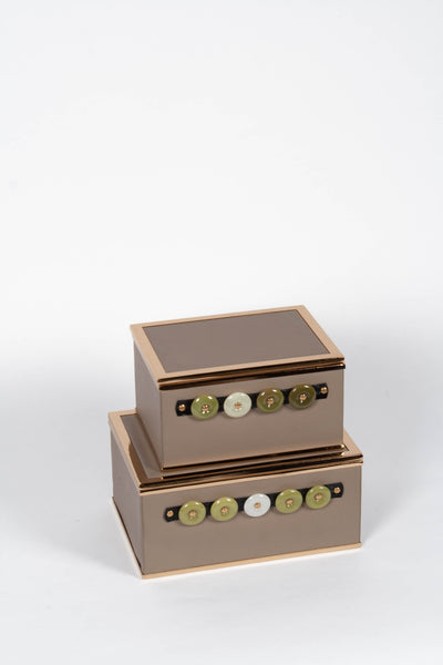 Large Jade Inlaid Leather Boxes