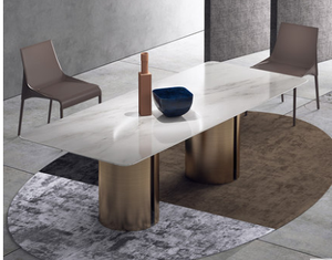 White Marble & Gold Stainless Steel Dining Table