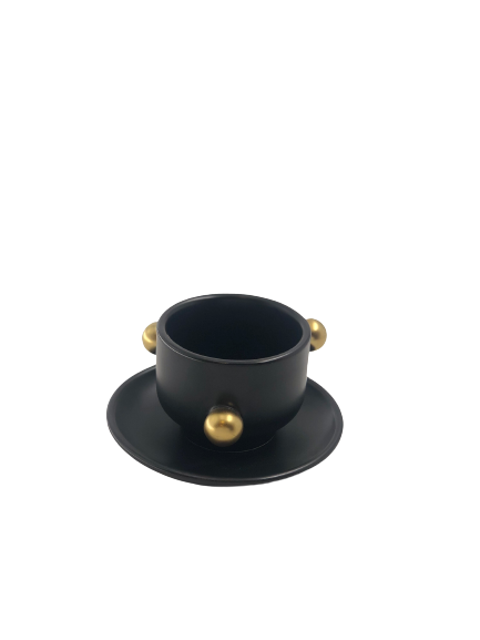 Gold bead cup and saucer black